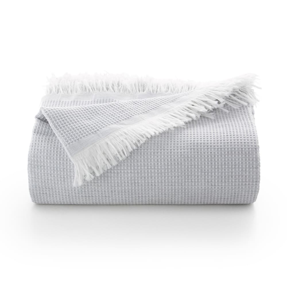 Plaid couvre-lit en coton nid d'abeille gris clair 180x280 cm - Maisons du Monde