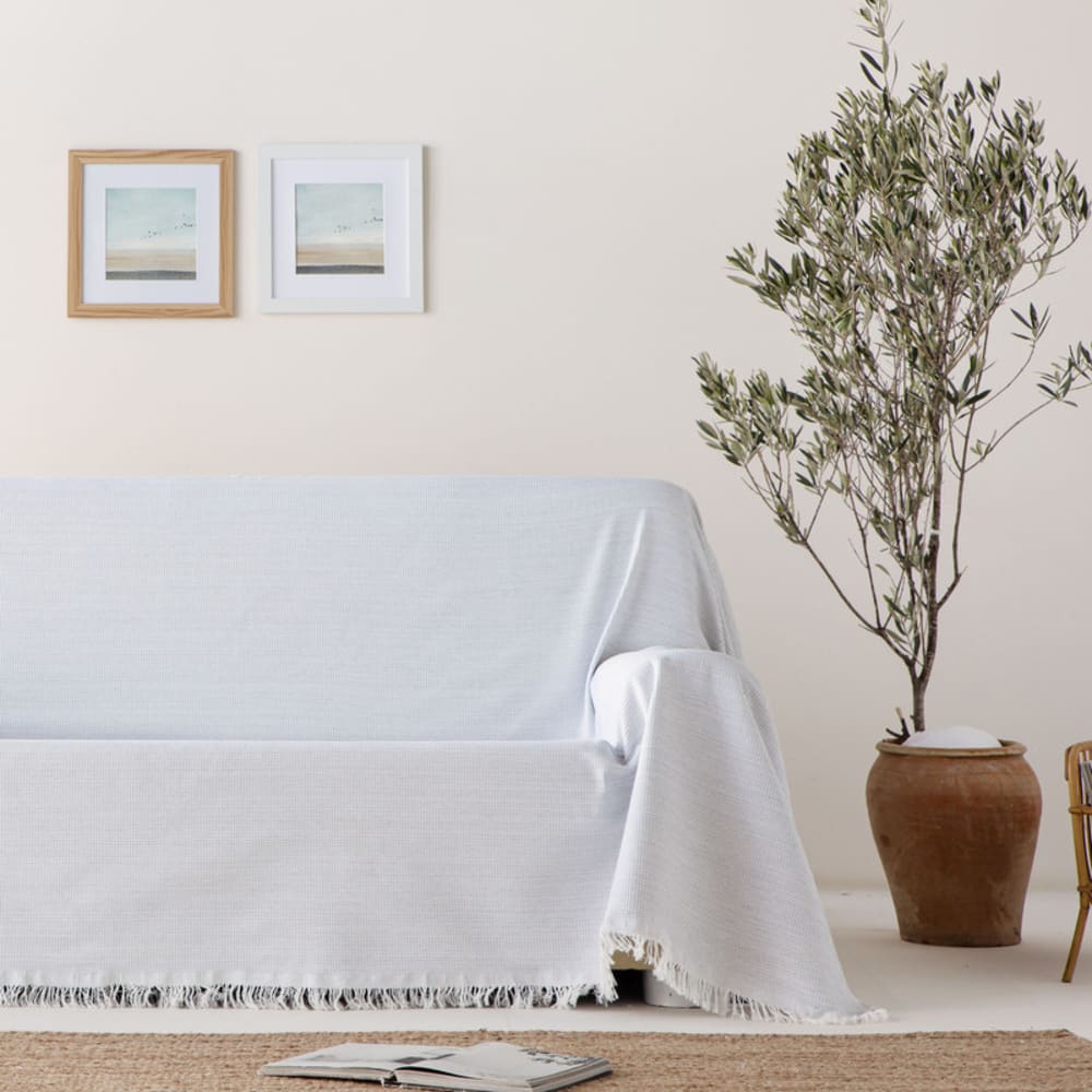 Plaid couvre-lit en coton nid d'abeille gris clair 230x280 cm