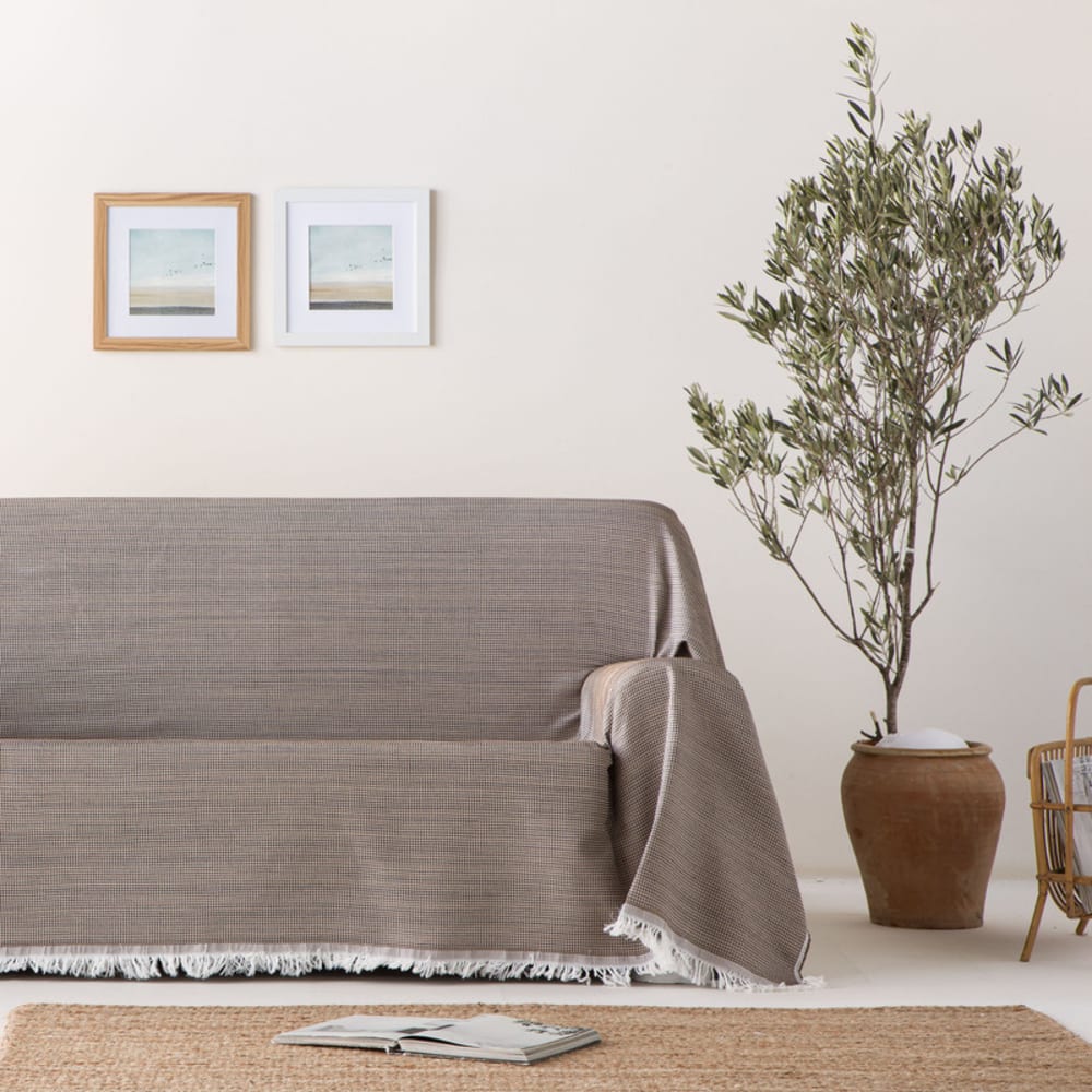 Plaid couvre-lit en coton nid d'abeille taupe 180x280 cm