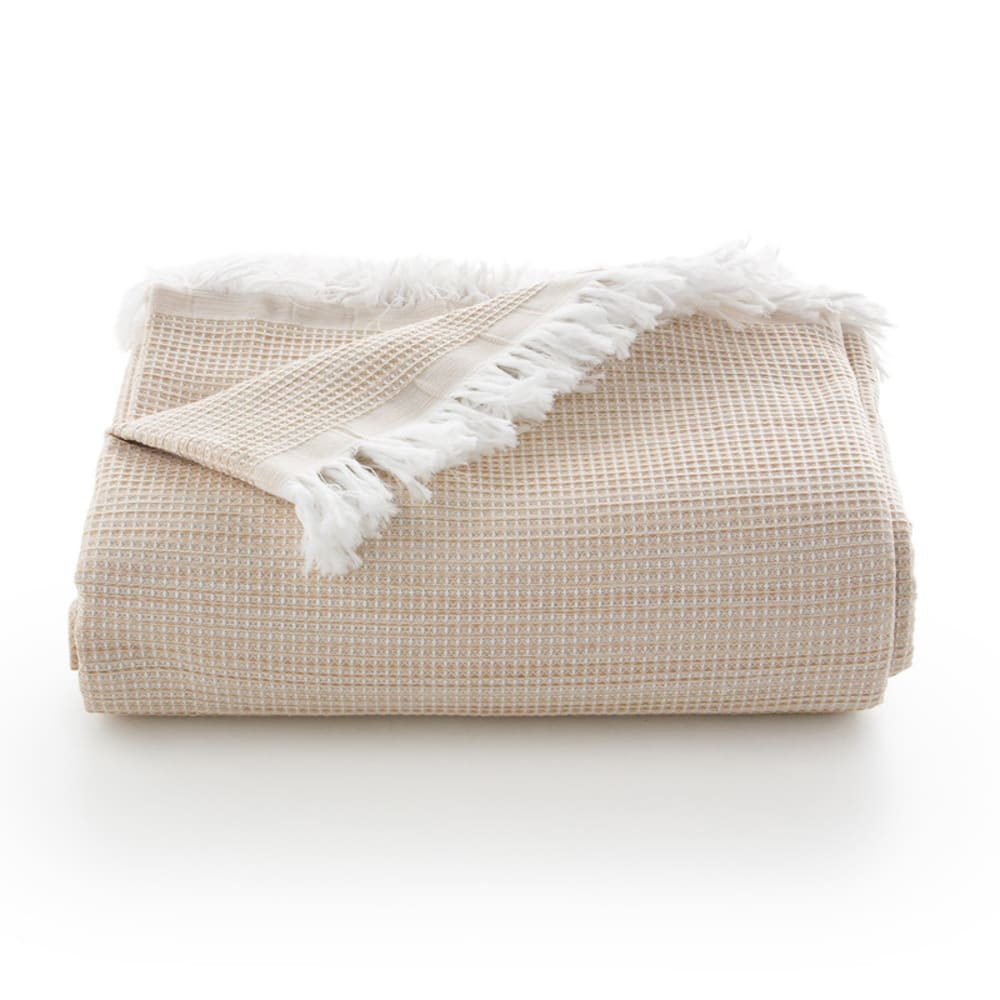 Plaid couvre-lit en coton nid d'abeille beige 230x280 cm - Maisons du Monde