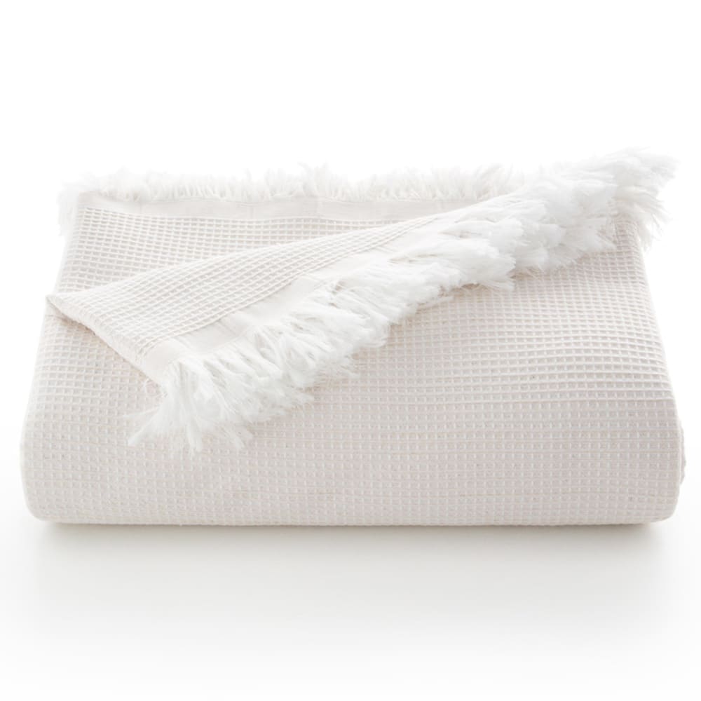 Plaid couvre-lit en coton nid d'abeille écru 140x180 cm - Maisons du Monde