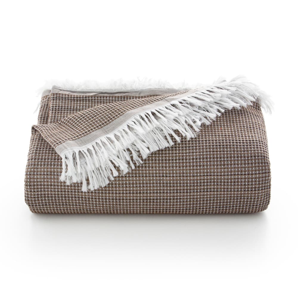 Plaid couvre-lit en coton nid d'abeille taupe 230x280 cm - Maisons du Monde