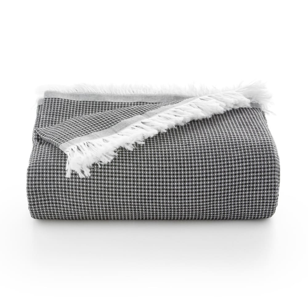 Plaid couvre-lit en coton nid d'abeille noir 180x280 cm - Maisons du Monde