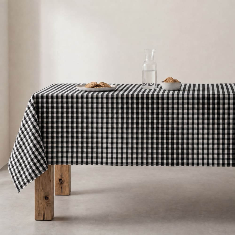 Nappe en coton antitache tissu à carreaux noir 140x100 cm