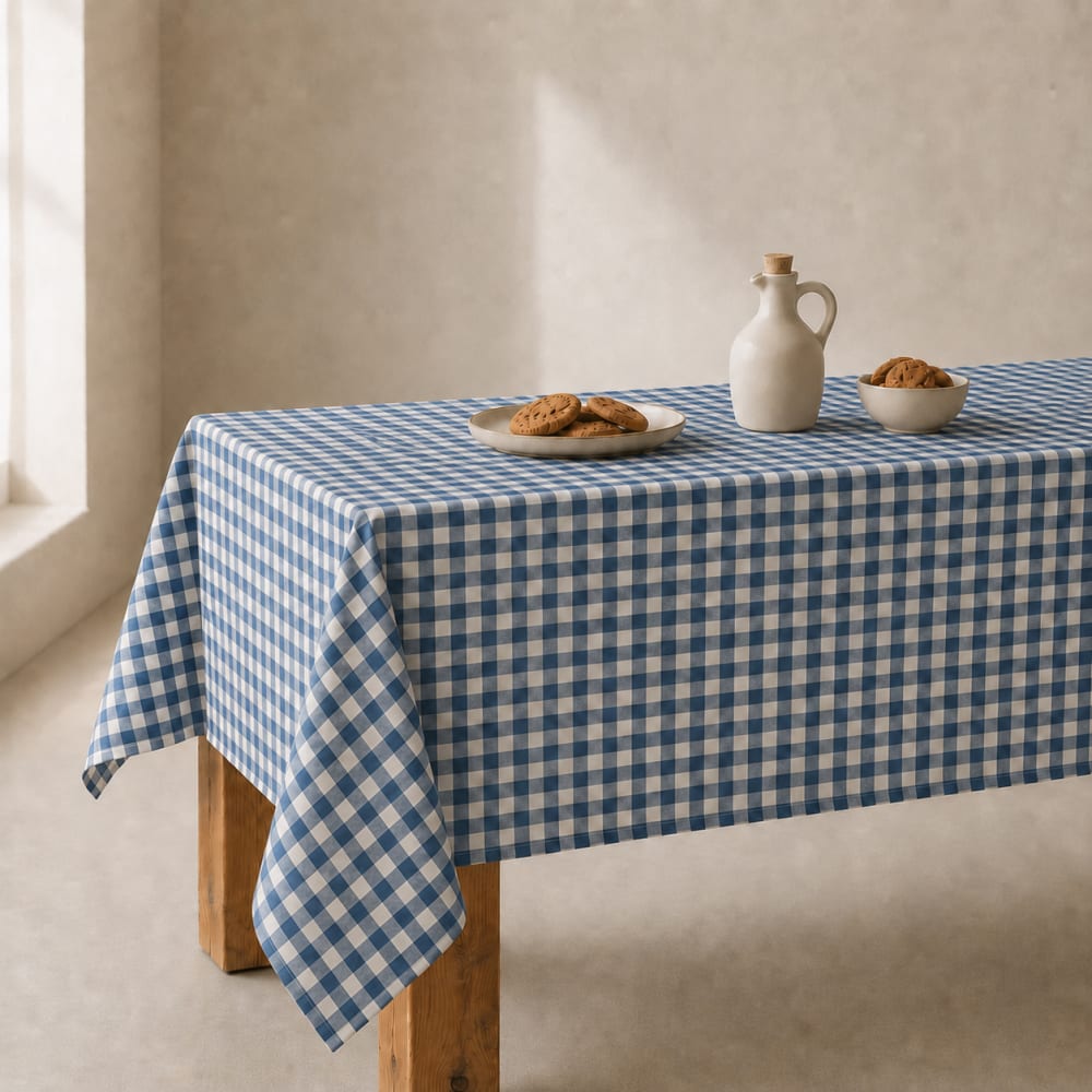 Nappe en coton antitache tissu à carreaux bleu 140x180 cm - Maisons du Monde