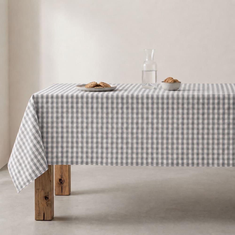 Nappe en coton antitache tissu à carreaux gris clair 140x200 cm