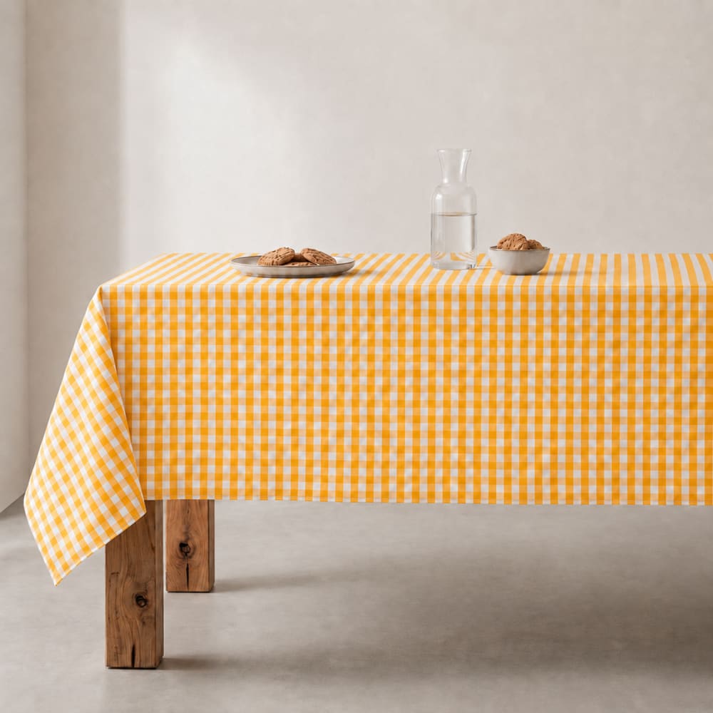 Gamusi Wasserdichte Tischdecke, kariert aus Baumwolle, Gelb 140x180cm style modern Gelb Öko-Tex Zertifikat Baumwolle