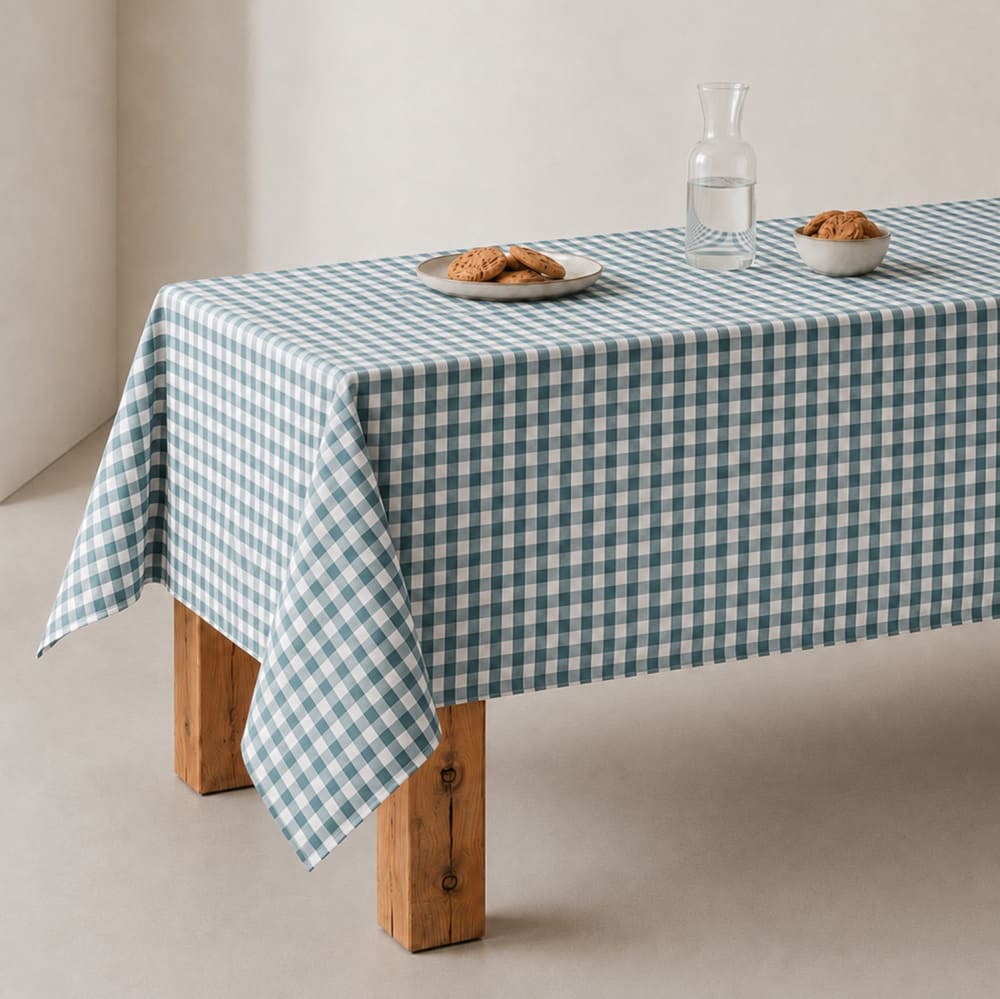 Nappe en coton antitache tissu à carreaux aqua marine 140x140 cm - Maisons du Monde