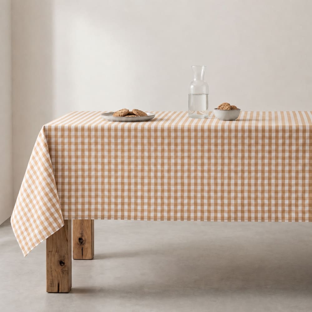 Nappe en coton antitache tissu à carreaux beige 140x180 cm