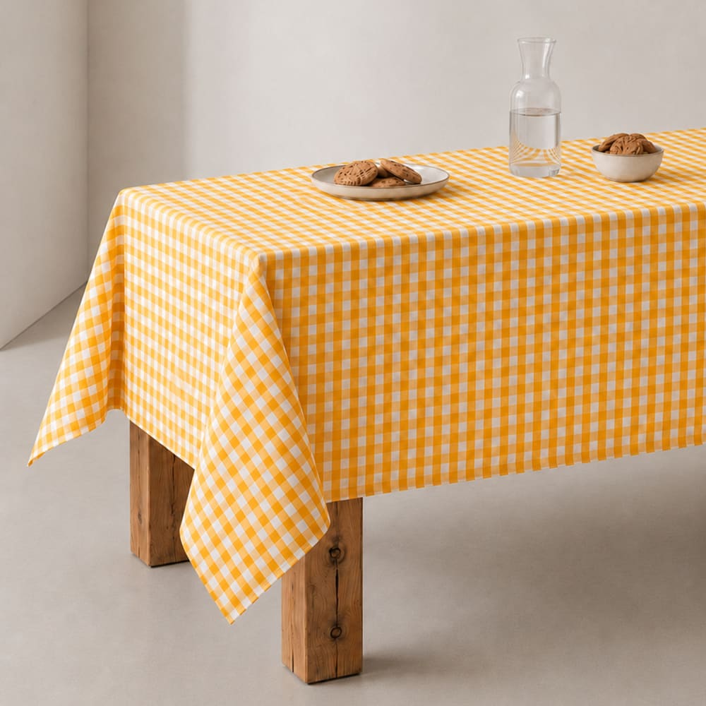 Nappe en coton antitache tissu à carreaux jaune 140x200 cm - Maisons du Monde