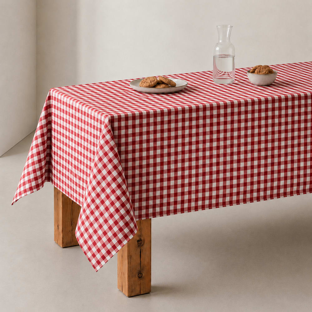 Nappe en coton antitache tissu à carreaux rouge 140x180 cm