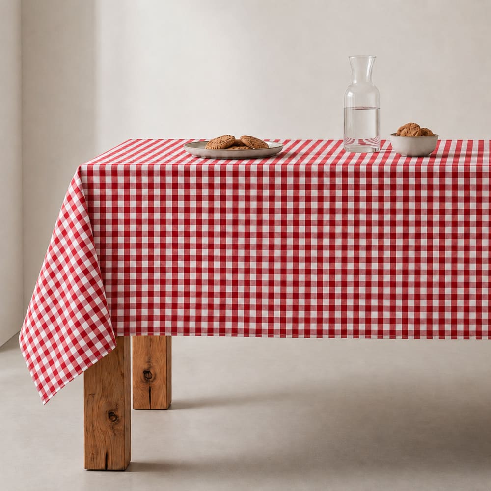 Nappe en coton antitache tissu à carreaux rouge 140x180 cm - Maisons du Monde
