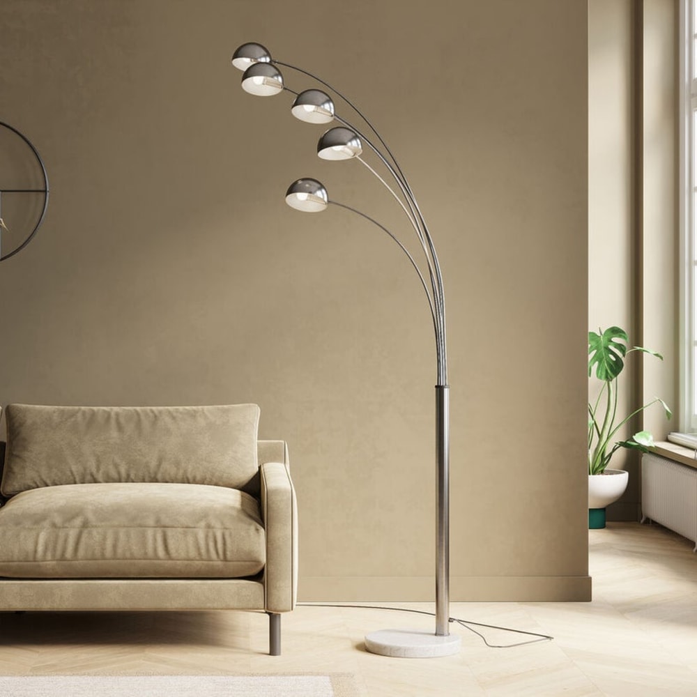 Lampadaire déporté en acier chromé et marbre blanc