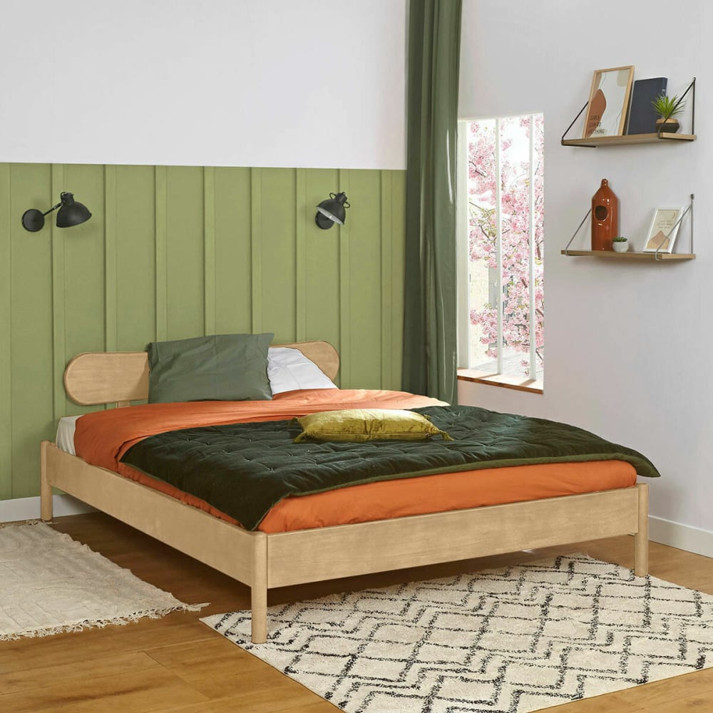 Lit 2 places bois massif hêtre 160x200 cm - Maisons du Monde