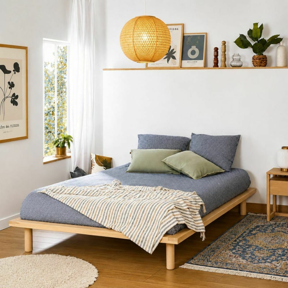 Pack lit avec matelas, bois de hêtre 160x200 cm - Maisons du Monde