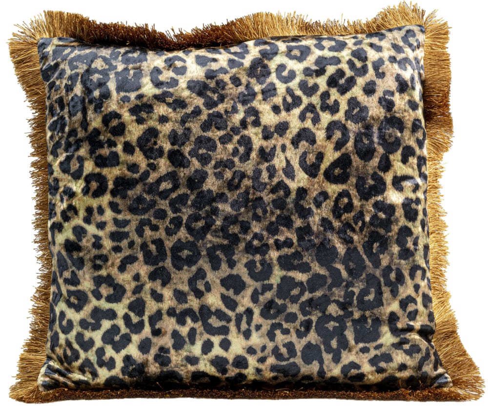 Coussin à franges en velours imprimé léopard 45x45