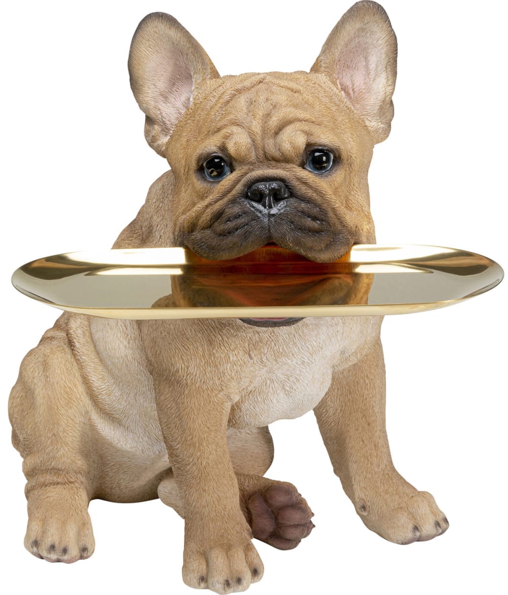 Kare Design Dekofigur Hund mit Serviertablett aus Polyresin und Stahl, gold, H40cm Beige Harz