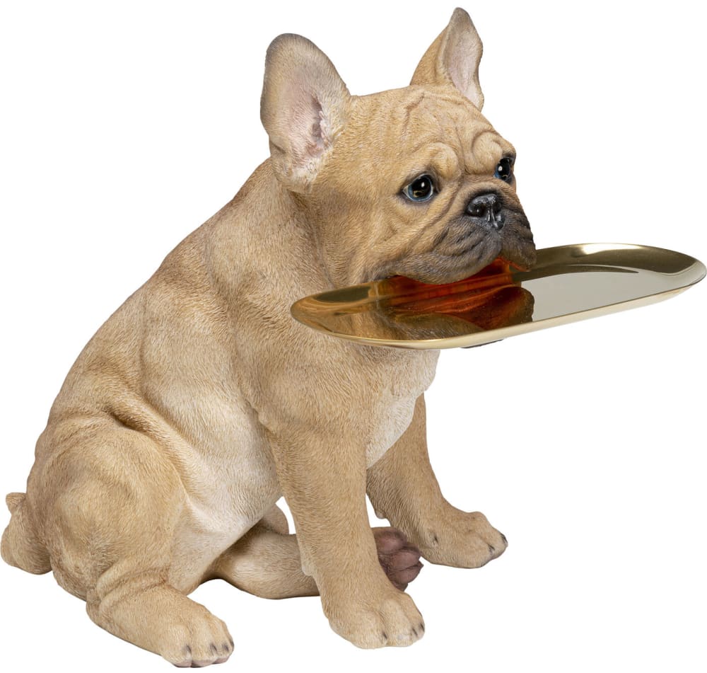 Statuette bouledogue avec plateau en polyrésine beige — vue 4