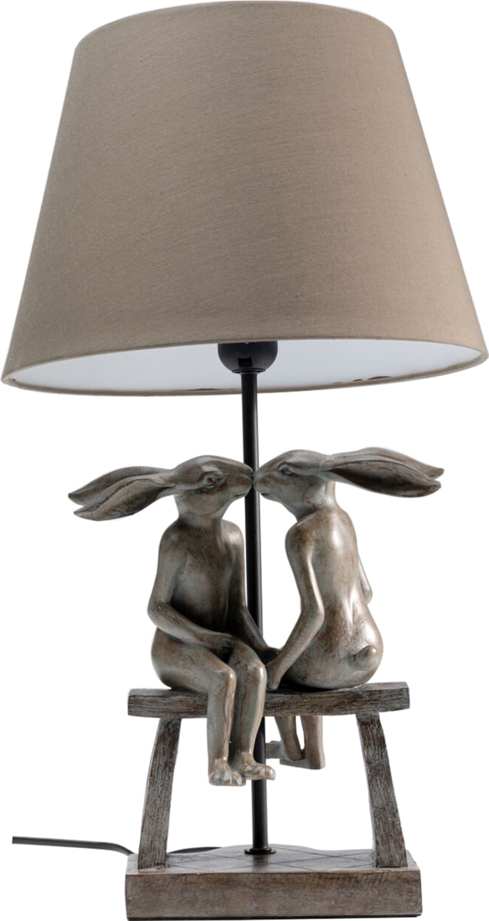 Lampe couple de lapins en polyrésine et lin