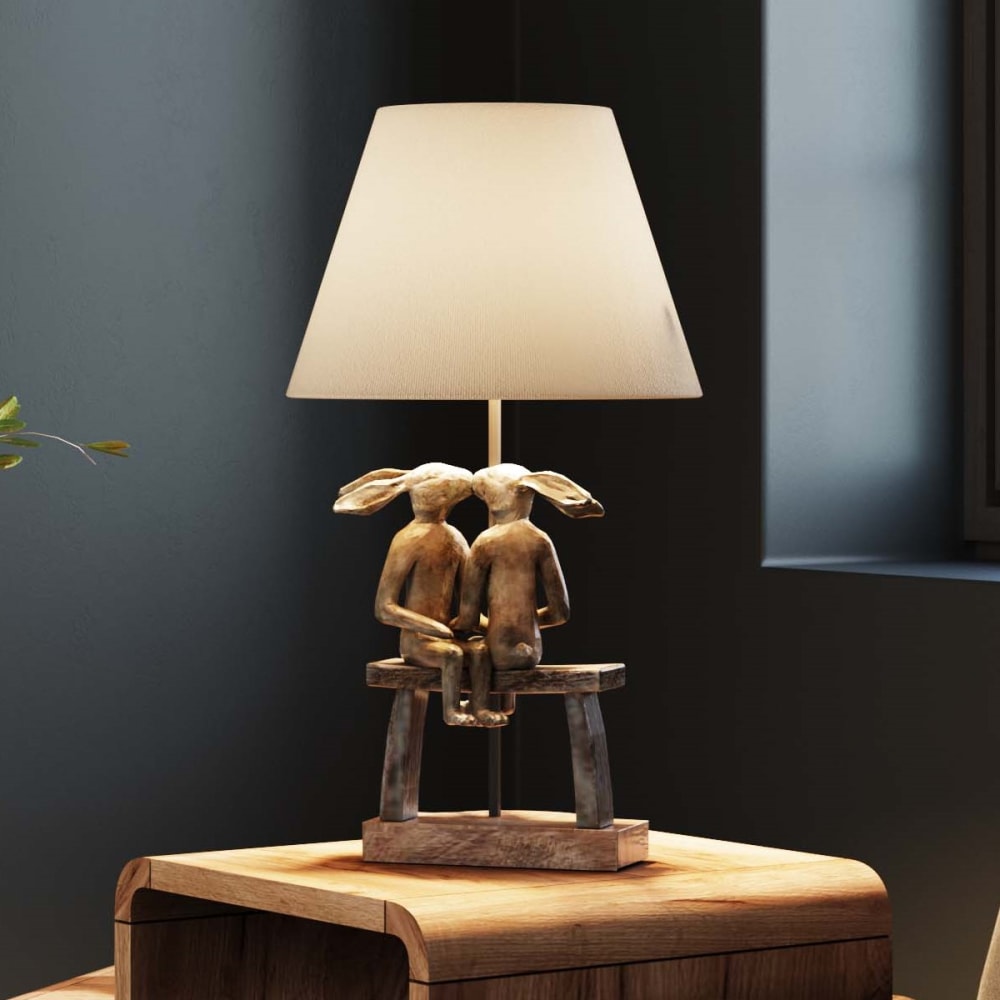 Lampe couple de lapins en polyrésine et lin - Maisons du Monde