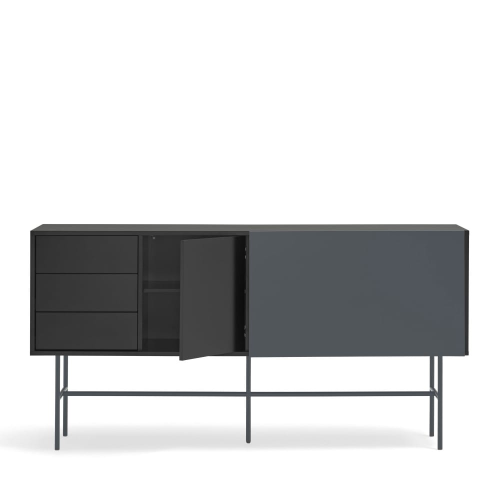 Buffet avec porte coulissante en bois L180 cm - Gris et noir