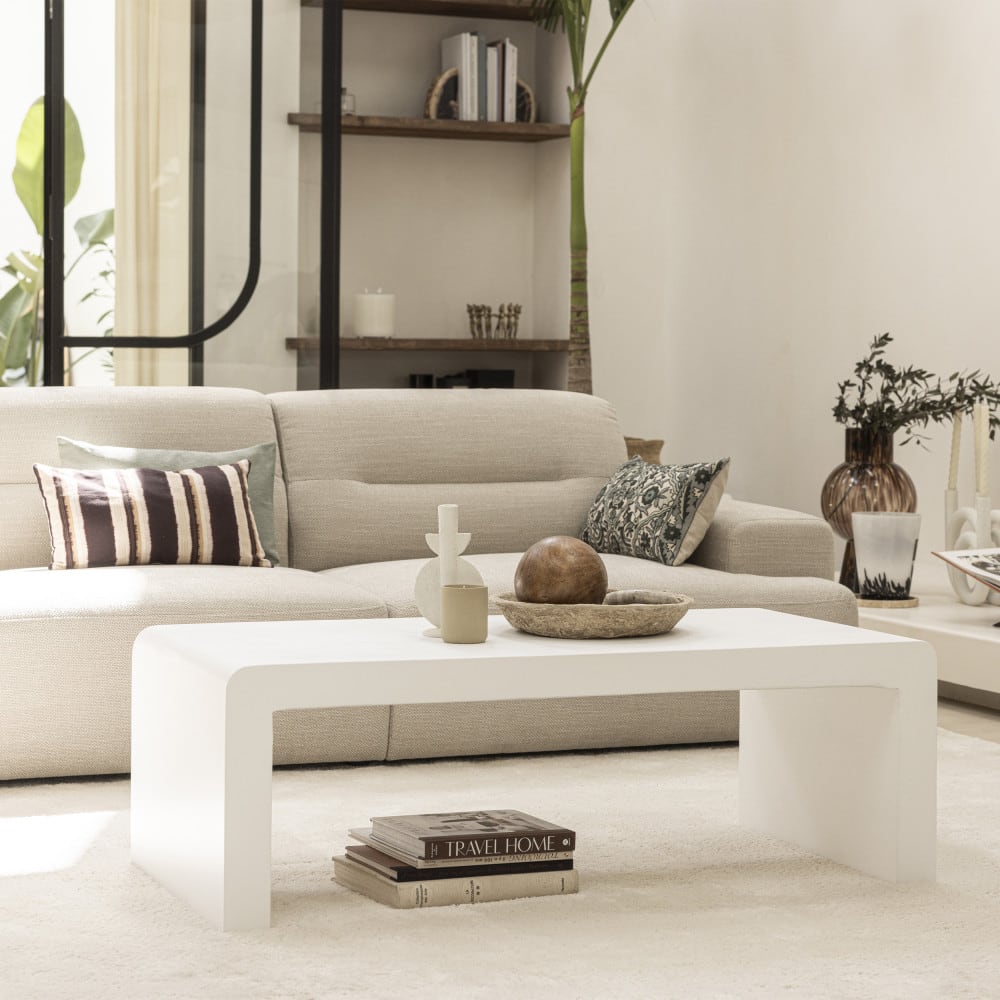 Table basse en fibre de ciment 120x55cm - blanc - Maisons du Monde
