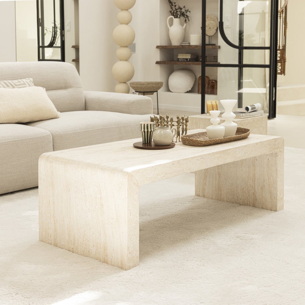Table basse effet travertin 120x55cm - Beige