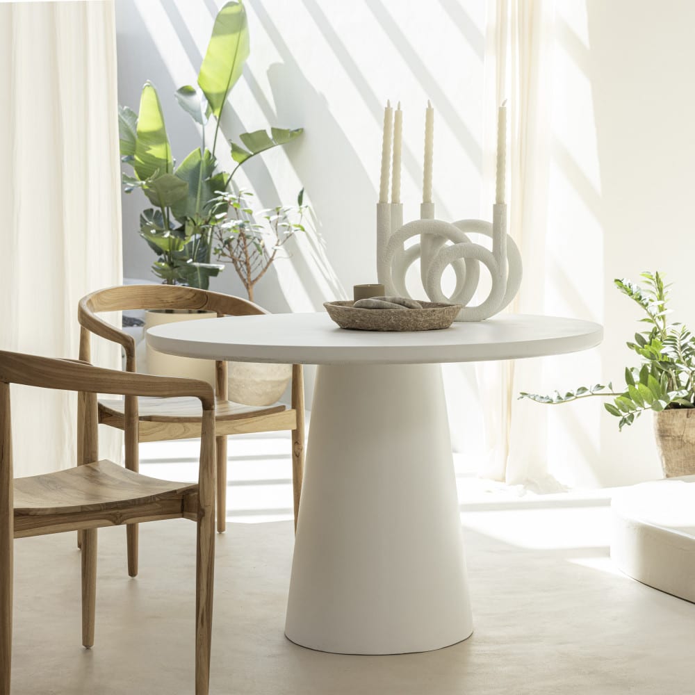 Table à manger 4 personnes ronde en fibre de ciment - Blanc