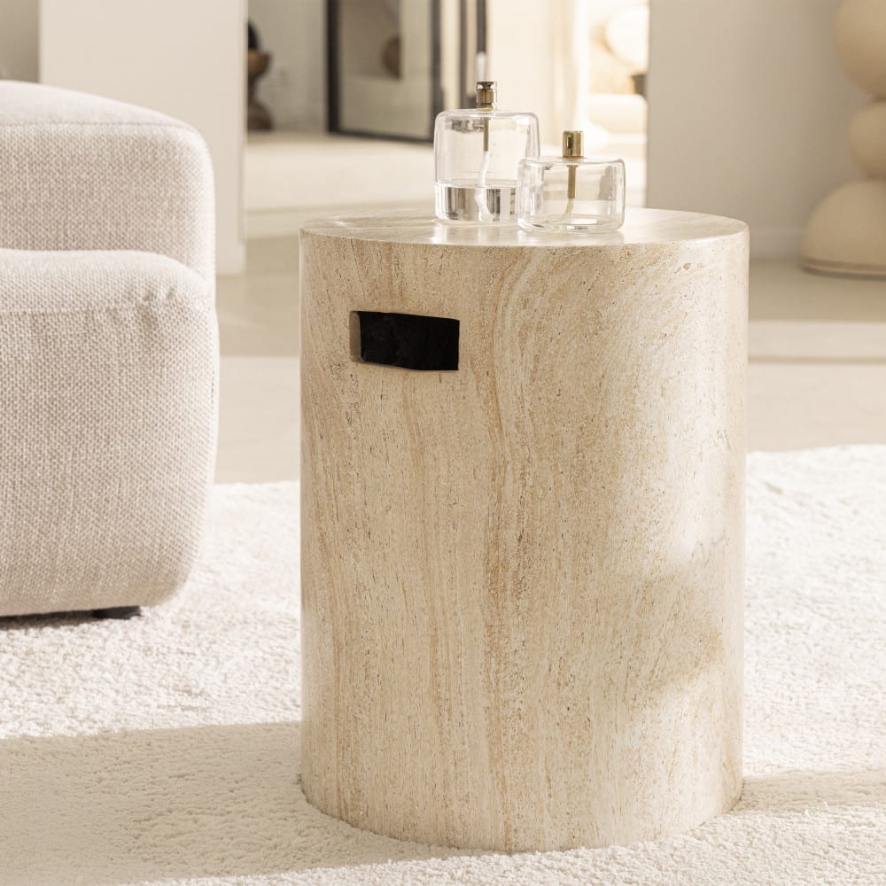 Tabouret effet travertin ø35cm - beige - Maisons du Monde