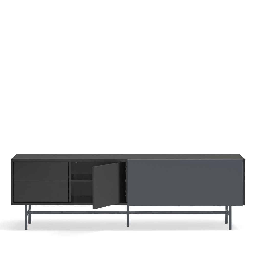 Meuble TV avec porte coulissante en bois L180 cm - Gris et noir