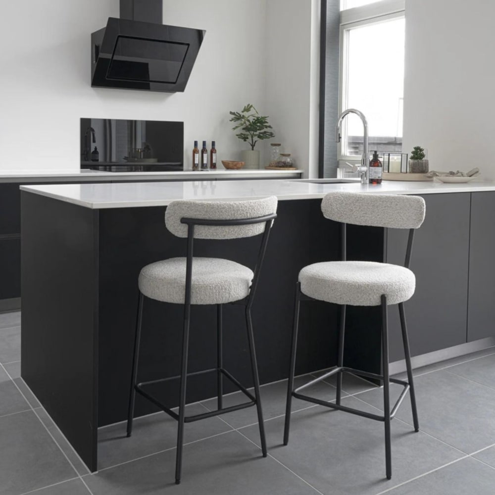 Tabouret de bar en tissu bouclette et métal h65cm - écru