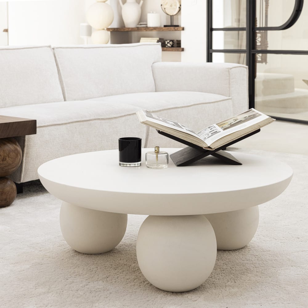 Table basse en bois massif ø90cm - blanc - Maisons du Monde