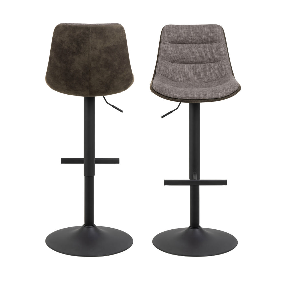 Lot de 2 tabourets de bar réglables en tissu et métal H65-86cm - Gris