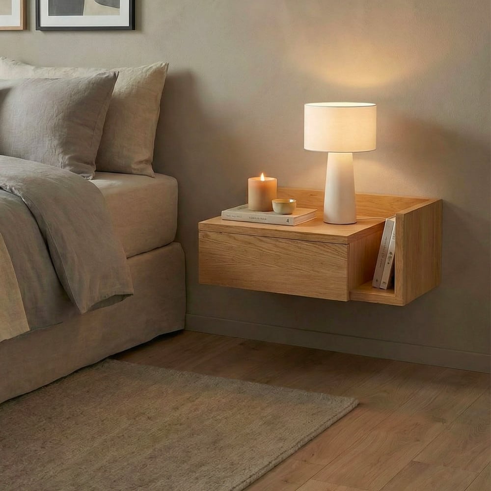 Table de chevet murale réversible en bois - bois clair