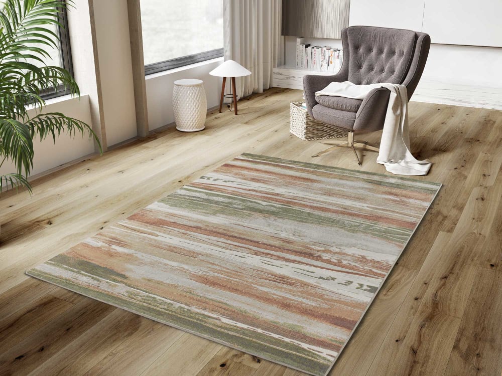 Tapis en viscose géométrique beige/rouille/vert 135x195 cm — vue 3