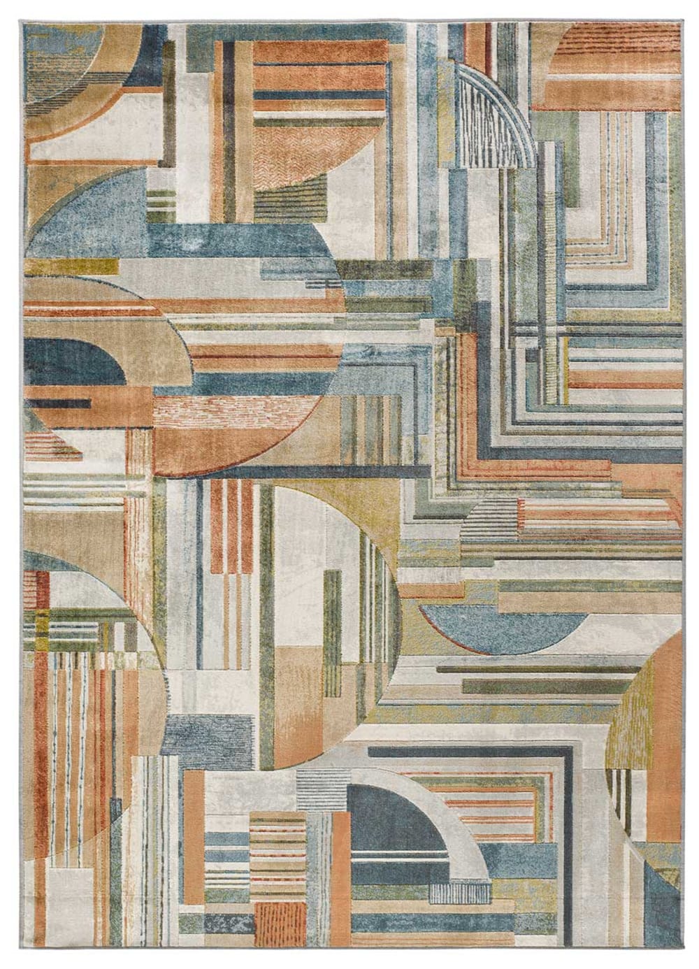 Tapis en viscose géométrique beige/bleu/rouille  135x195 cm