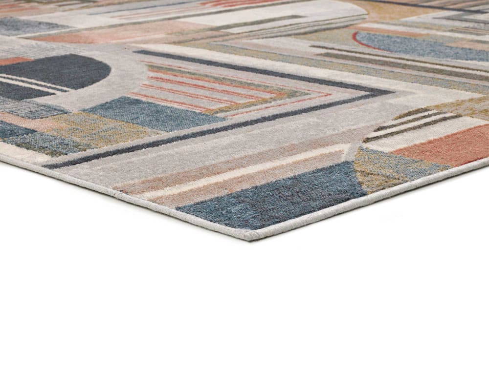Tapis en viscose géométrique beige/bleu/rouille 135x195 cm — vue 4