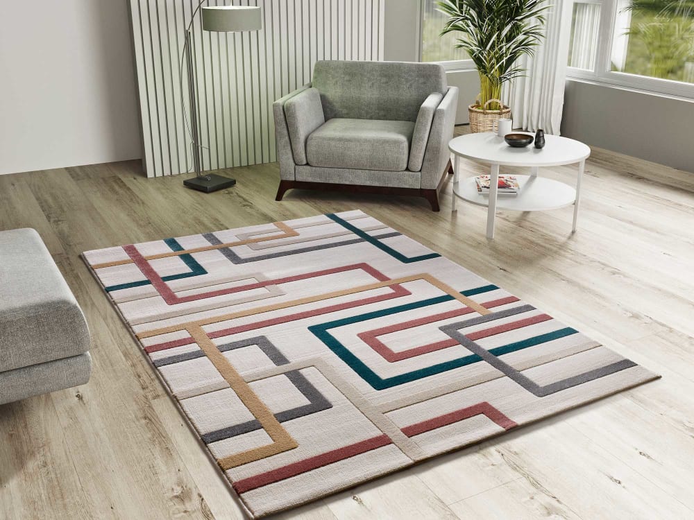 Tapis à relief géométrique blanc/multicolore 80x150 cm — vue 3