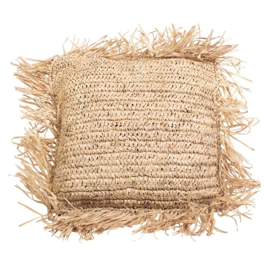 Coussin naturel en raphia tressé 40x40