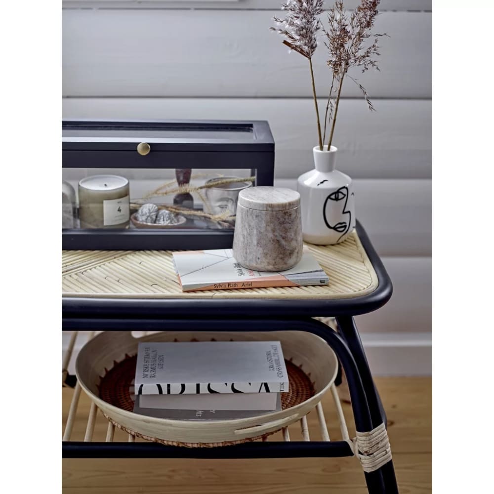 Table basse noire en rotin 42x72x54