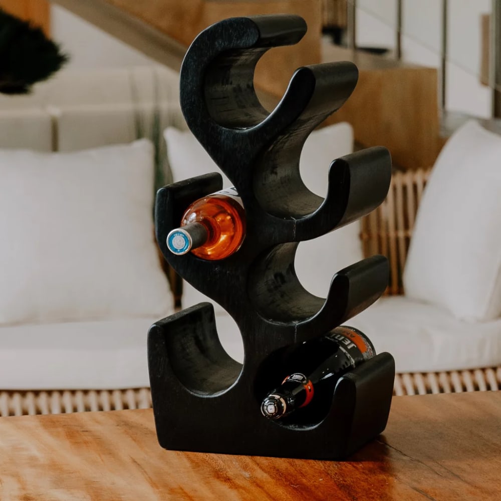 Porte bouteille noir en bois 52x28x19