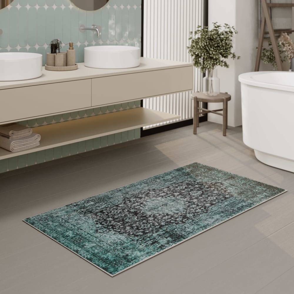 Tapis de bain vert motif classique vintage imprimé 70x120 — vue 3