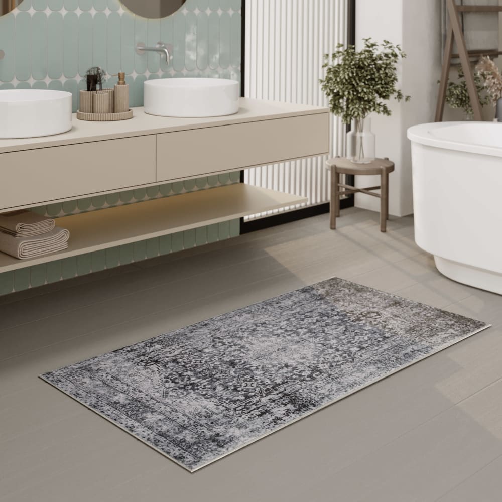Tapis de bain gris motif classique vintage imprimé 60x100 - Maisons du Monde