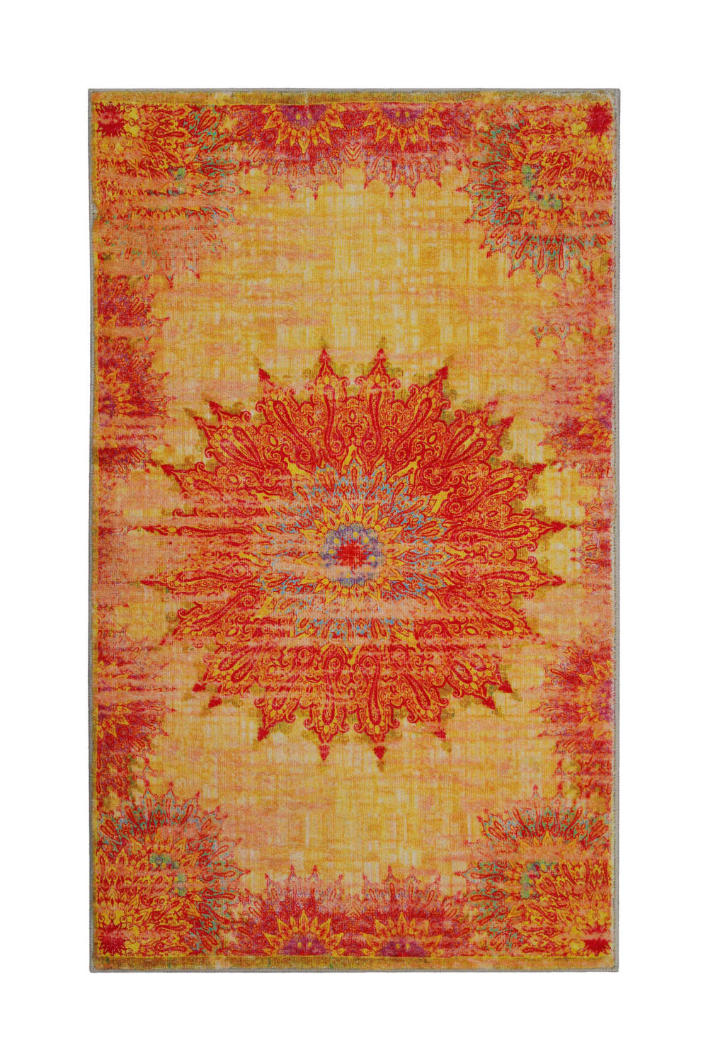 Tapis de bain jaune orange motif oriental vintage imprimé 70x120