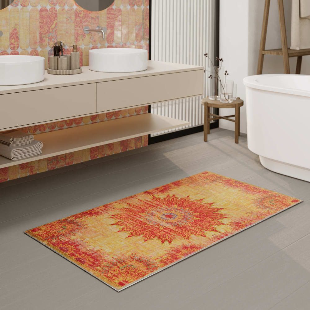 Tapis de bain jaune orange motif oriental vintage imprimé 70x120 — vue 3