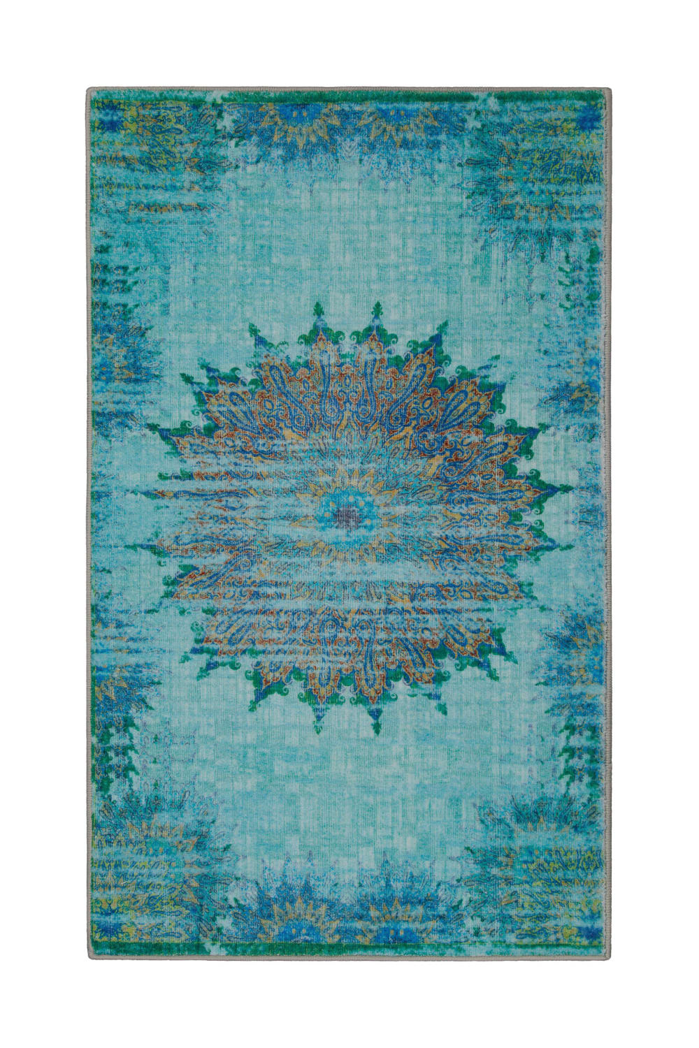 Tapis de bain bleu turquoise motif oriental vintage imprimé 70x120