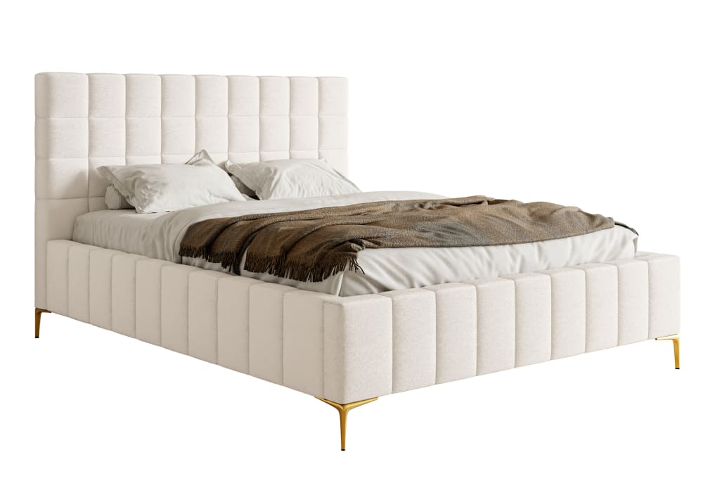 Lit double avec tête de lit 180x200 en tissu chenille crème
