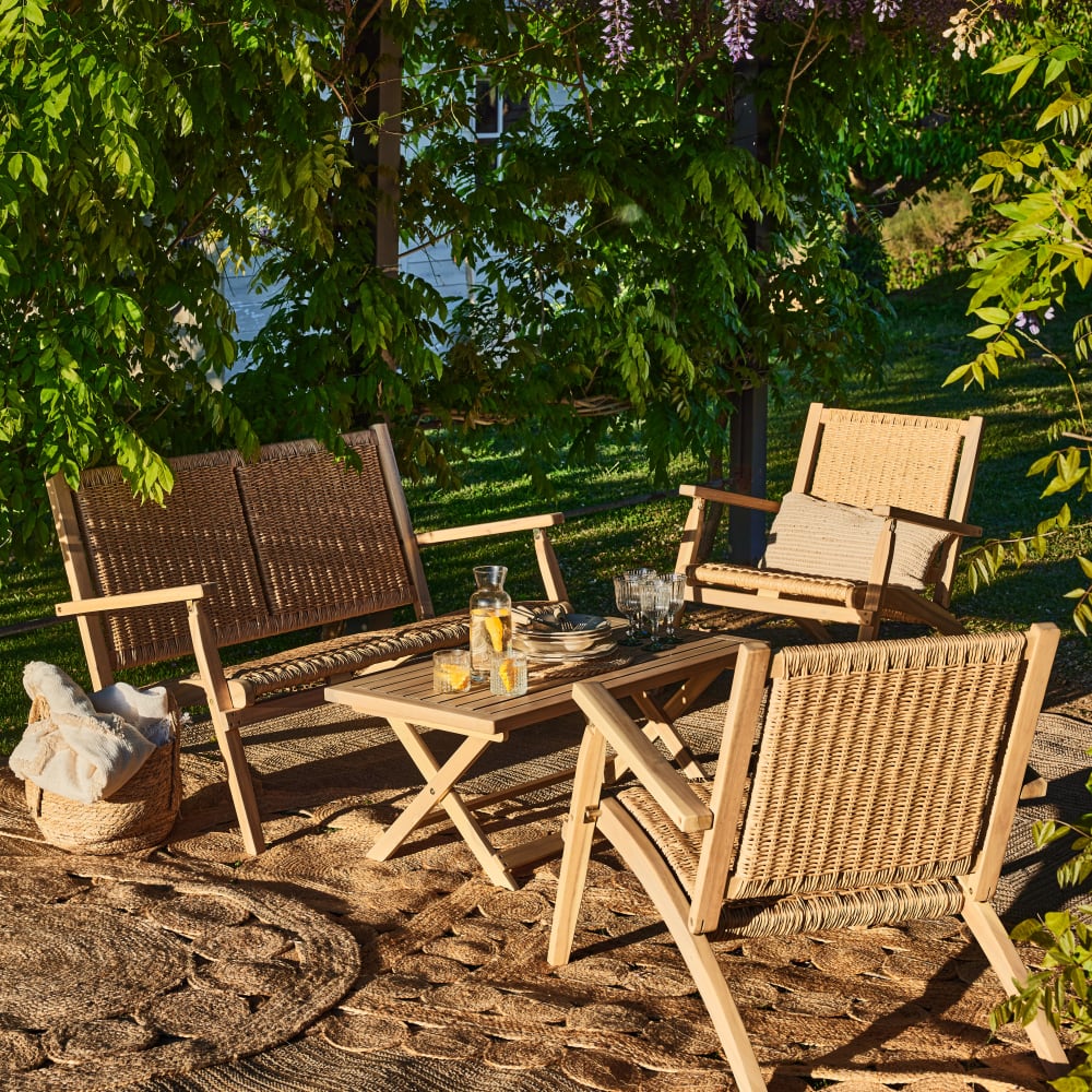 Salon de jardin pliant en bois et rotin synthétique beige - Maisons du Monde