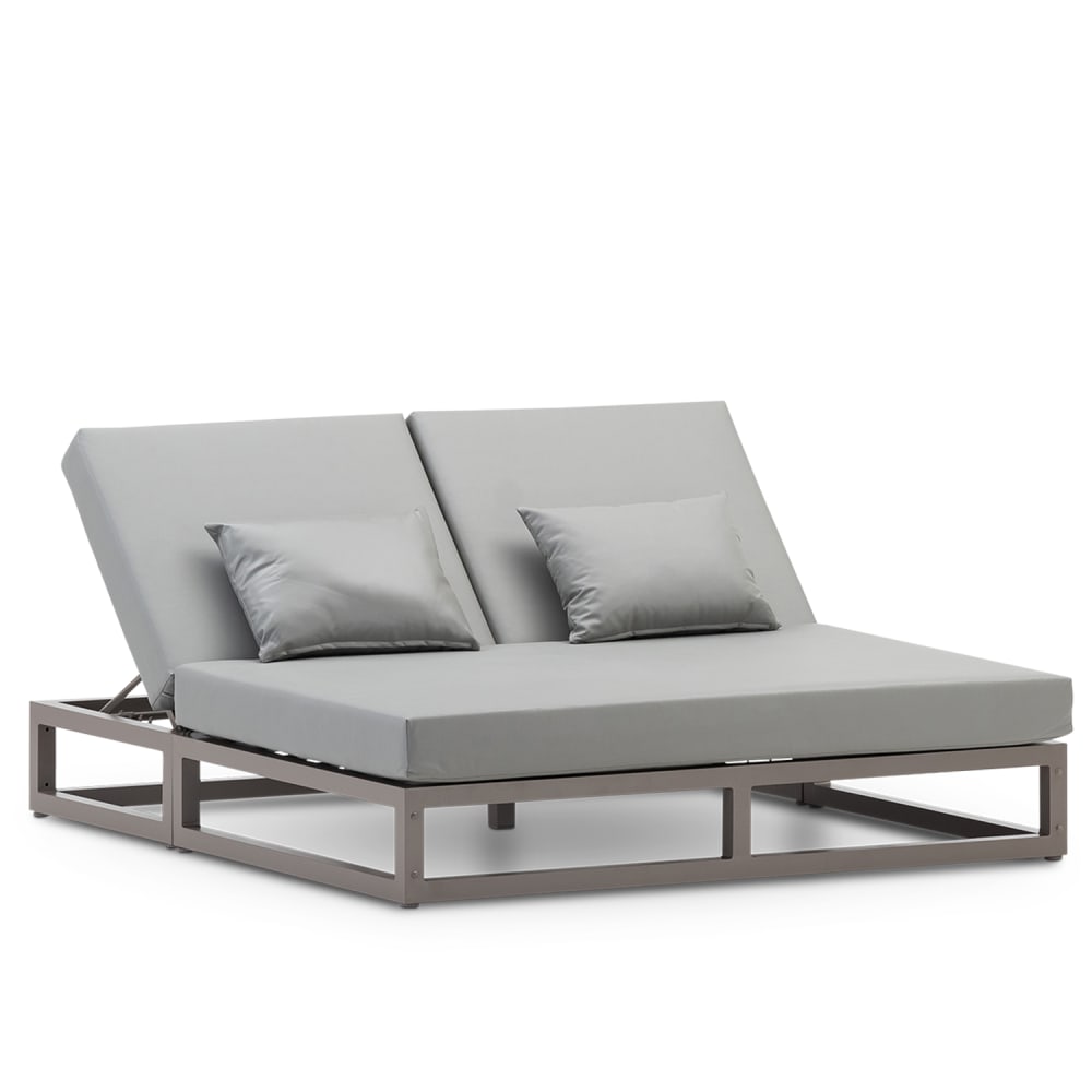 Lit balinais double taupe avec coussins gris 180x190x44cm
