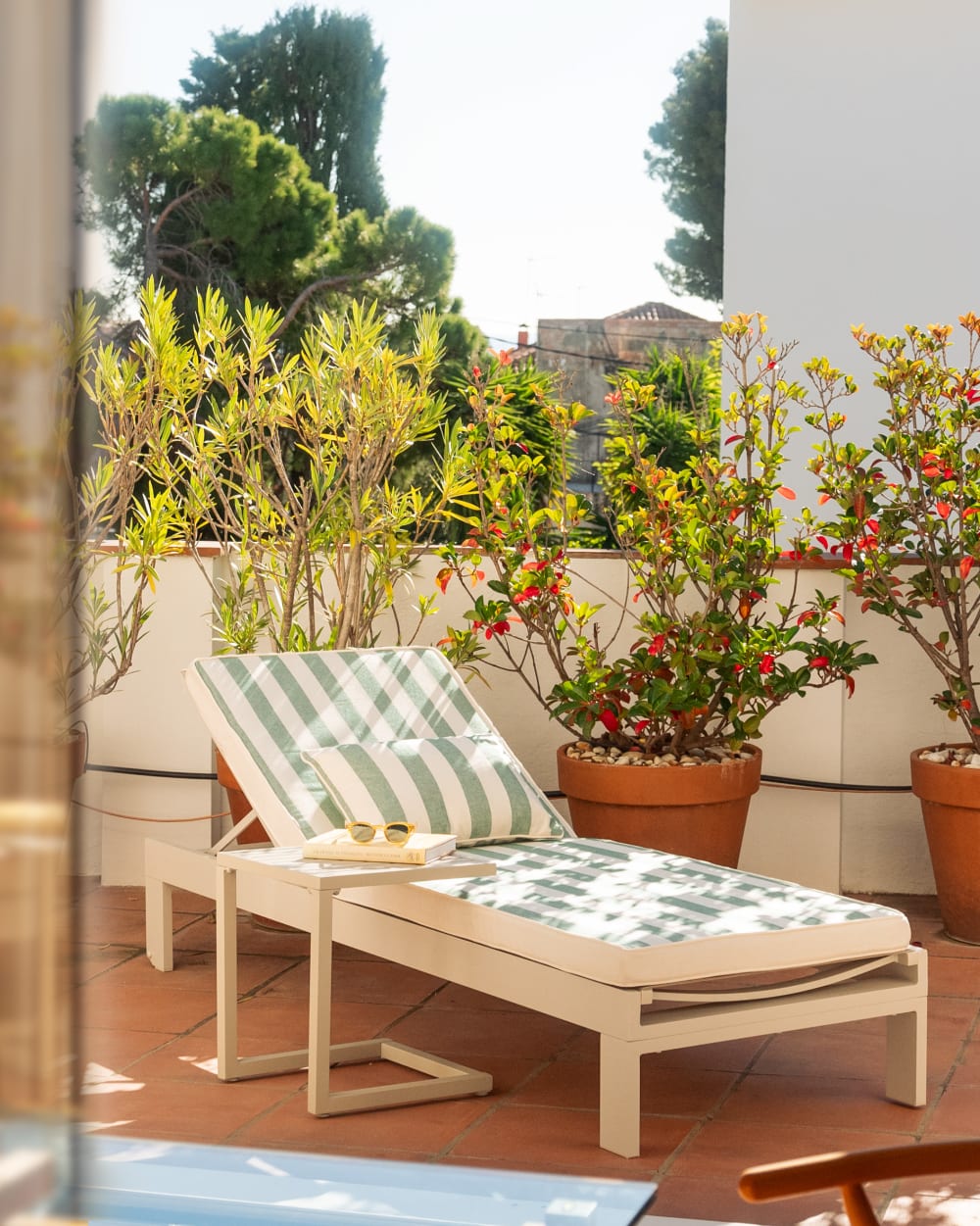 Coussin à rayures avec petit coussin pour chaise longue vert